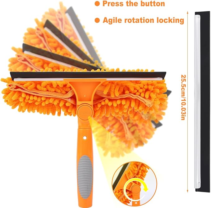 67" Window Squeegee for Window Cleaning with Extension Pole, 3-in-1 | Rotatable Lock Design,Stainless, Professional Window Cleaner Tool Kit for Indoor Outdoor High Windows,Car Glass,Shower Doors