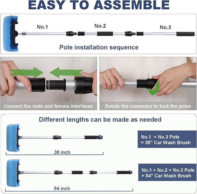 Car Wash Brush with Long Handle for Car Truck Boat RV SUV Washing (Blue, 54")