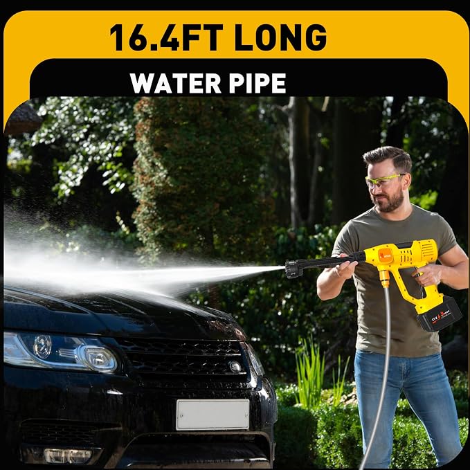 Cordless Portable Washer,1100PSI Cleaning Tool for Car/Patio/Garden | Draw Water From Bucket, Garden Hose or Fauce with 10-Speed Control, Battery Display and Adjustable 6-in-1 Spray Nozzle.