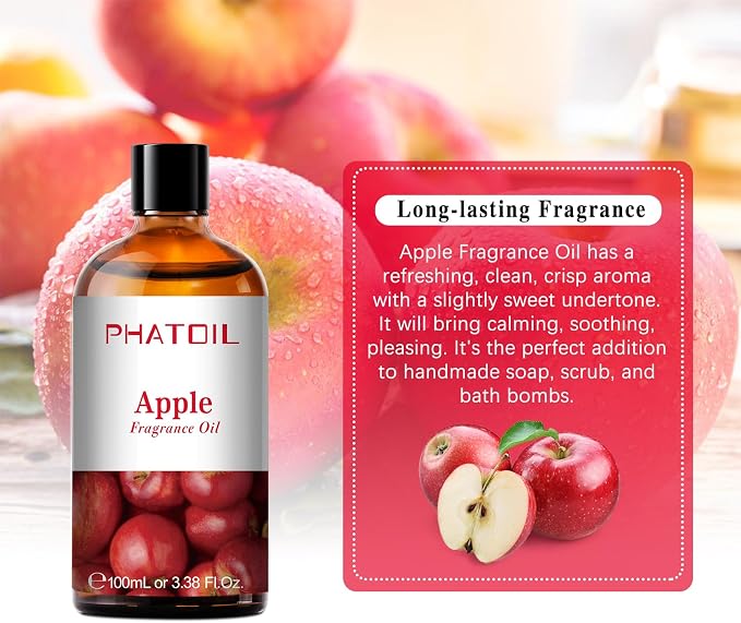 PHATOIL Apple Fragrance Oil for Diffuser Aromatherapy 3.38FL.OZ | Long Lasting Scented Oils For Humidifier, Air Freshener, DIY Soap Candle, Scent Project Making, Aroma Oil for Home Freshening