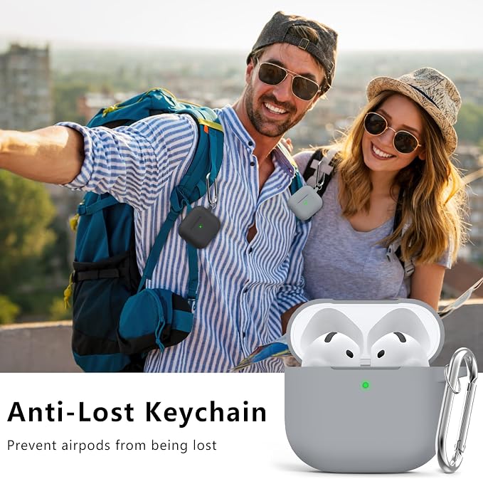 Ljusmicker for AirPods 4 Case 2024 with Cleaner Kit,Soft Silicone Protective Cover for Apple AirPods 4th Generation Cases for Women Men,for AirPod 4 Case Accessories with Keychain-Light Grey