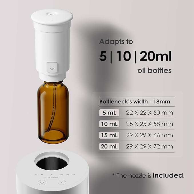 Airversa AN6 Waterless Essential Oil Diffuser Starter Kit, White | 4 x 10mL Hotel Scent Fragrance Oi, Up to 600 sq ftl, Battery Operated, Portable for Home Car Office, AN6Kit-4x10-01