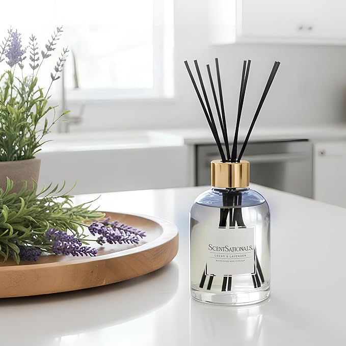 ScentSationals Cedar & Lavender Water-Based Reed Diffuser - 5 FL OZ | Lavender, White Cedar, & Mahogany Scented Aromatherapy Reed Diffuser