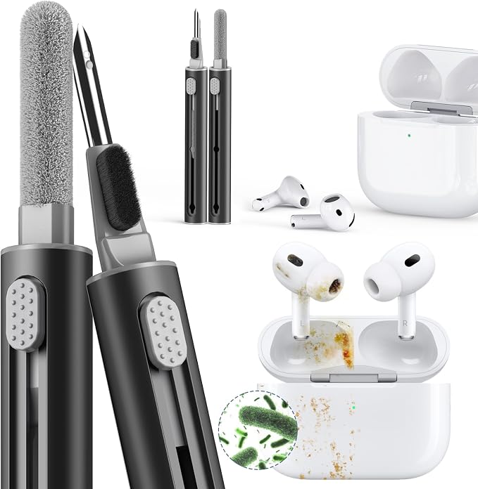 Inesore Multi Cleaning Kit for AirPods & All Bluetooth Earbuds (Black) | 3-in-1 Design with Brush,Sponge & Metal Tip, Airpod Cleaning, Phone Cleaner, Earbud Cleaning, Electronic Device Cleaning Tool