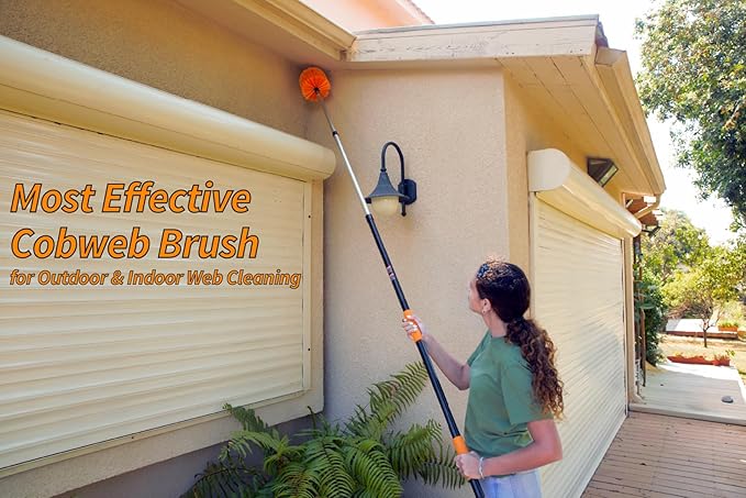 4-13 ft Cobweb Duster with Extension Pole 20 Foot High Reach | Spider Web Cleaner Cobweb Brush for Outdoor & Indoor Web Cleaning // Lightweight & Sturdy Telescopic Pole Kit