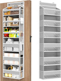 6 Tiers Over The Door Organizer, Behind The Door Storage Hanging Shelves | Heavy Duty Hanging Organizer Storage with Large Capacity Pockets for Closet Wall Bathroom Bedroom Nursery Pantry, 1 Grey