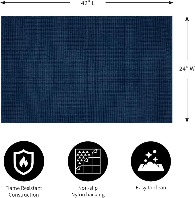 Plow & Hearth Dalton 2x3'6" Fireproof Hearth Rug | Navy | Wool Blend Fireplace Mat | Hearth Rugs for Fireplaces Fire Resistant | Protect Hardwood Floor and Carpet from Sparks and Embers Wood Stove