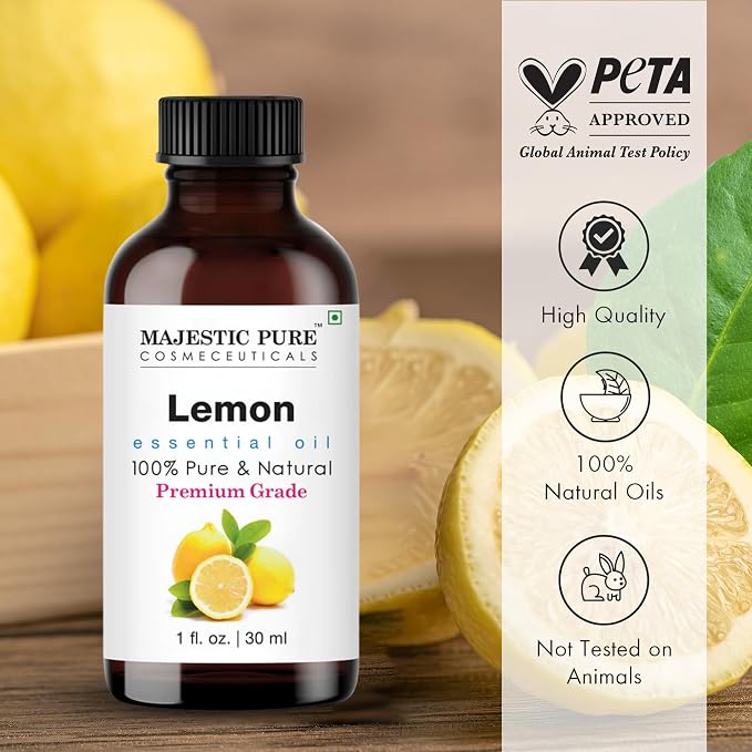 Majestic Pure Lemon Essential Oil for Diffuser - 1 Fl Oz | 100% Pure & Natural Ideal for diffuser use, aromatherapy, massage, soap making, candle making home fragrance