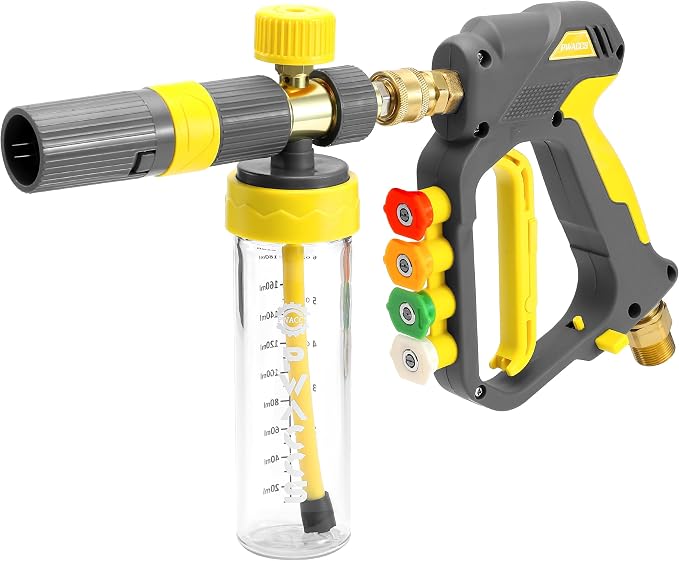 PWACCS Pressure Washer Foam Cannon Pro, Small No-Dilution Foam Gun 200 ML | Power Washer Soap Foam Blaster With Short Gun, 4 Spray Nozzles, For Car Wash