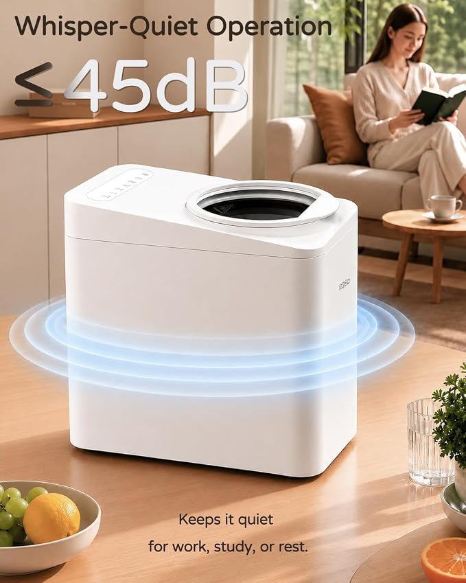 Odorless Electric Kitchen Composter 4.5L, Quiet ≤45dB for Home | Auto Clean, Large Carbon Filter Odor Control, Process Food Waste to Fertilizer in 4-8H, Countertop Mill Composter for Indoor