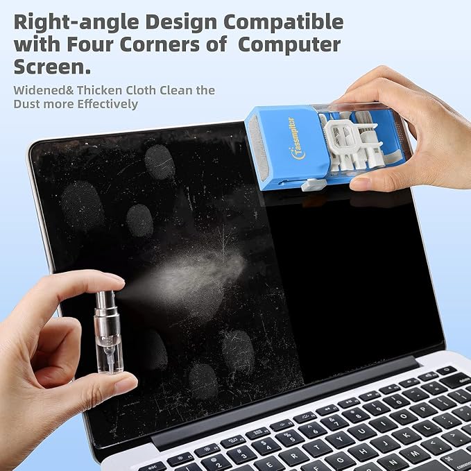 Keyboard Cleaner & Laptop Cleaning Kit for Computer Screen, SkyBlue | High-density Soft brush, Screen Cleaner Spray,2mm Thicken Large Microfiber Polishing Cloth,Metal Pen Tip,Flocking Sponge