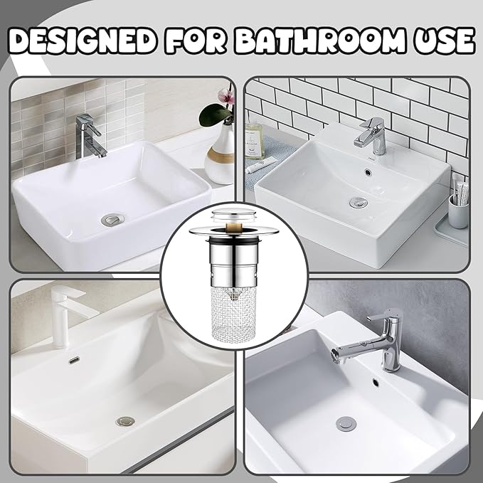 3Pcs Bathroom Sink Drain Strainer Hair Catcher, Stainless Steel Drain Stopper, Stainless Steel Floor Filter for Bathroom Sink Stopper Replacement