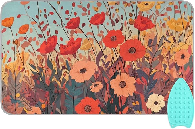 Ironing Mat Portable Ironing Pad Ironing Blanket for Table Top Heat Resistance Double-Side Using Travel Large 47.2 x 27.6 Inch Foldable Lightweight Autumn Poppy Flowers