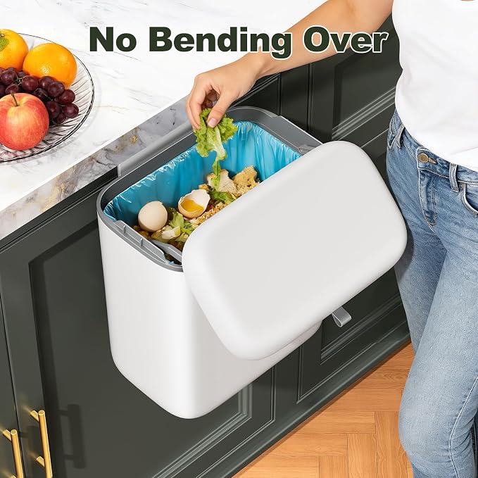 CTIME Compost Bin Kitchen 1.8 Gallon, Hanging Small Trash Can | for Countertop or Under Sink, Indoor Food Waste Bin for Kitchens Bathrooms Living Rooms RVs Bedroom