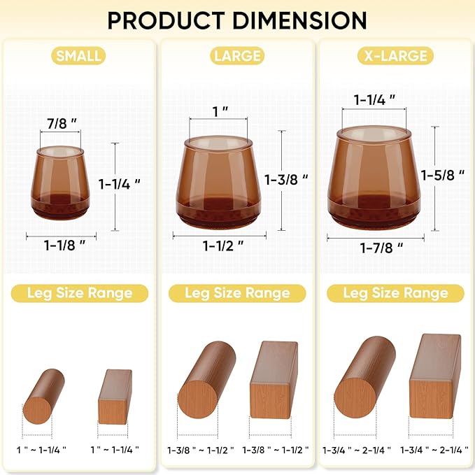 BALEINE 24 Pack Silicone Chair Leg Floor Protectors, Stool Leg Protectors Cap, Non-Slip Chair Leg Caps for Hardwood Floors (Brown, X-Large, 24 Pack)