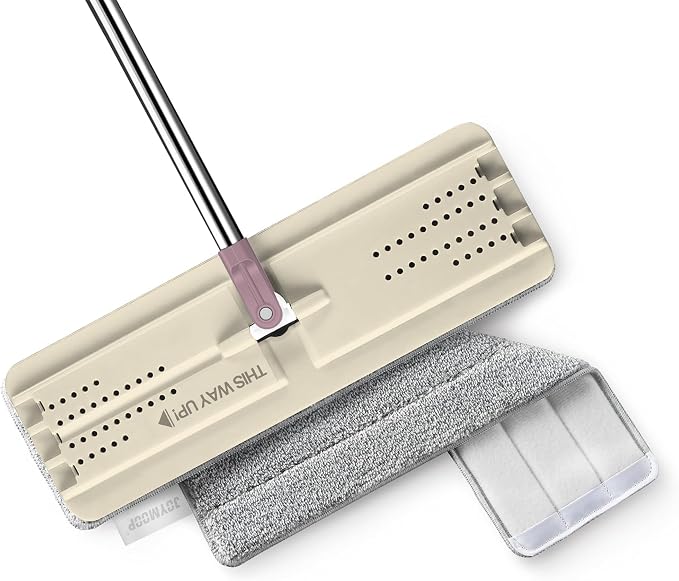 JOYMOOP Flat Mop System, Microfiber Cleaning System for Floor Cleaning and Wall Use, 50" Handle with 13" Flat Head, Beige & Blush Brown