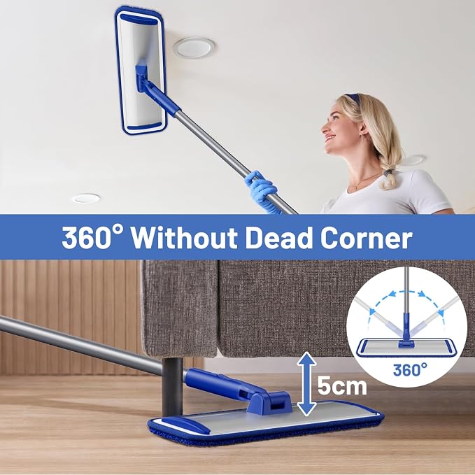Microfiber Flat Mop for Hardwood Floors Cleaning with 55" Adjustable Handle | 4 Washable Reusable Dust Mop Pads, Professional Aluminum Mop Head, 360° Swivel, Wet Dry Use for Tile, Laminate, Vinyl, Wall
