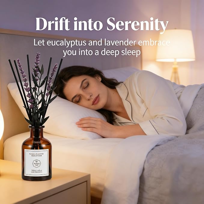 Eucalyptus & Lavender Reed Diffuser, 3.34 Fl Oz | Calming Scent; Long-lasting for 12 Weeks for Bedroom, Bathroom, Living Room or Office; Gift-ready.