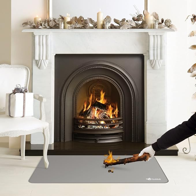 FLASLD Heavy-Duty Multi-Purpose Fireproof 24 X 42 inches Floor Mat for Indoor or Outdoor Use, Grill Pad for Fireplace, Kitchen Stove, CookTop and Hearth, Premium Deck and Patio Grill Mat, Gray