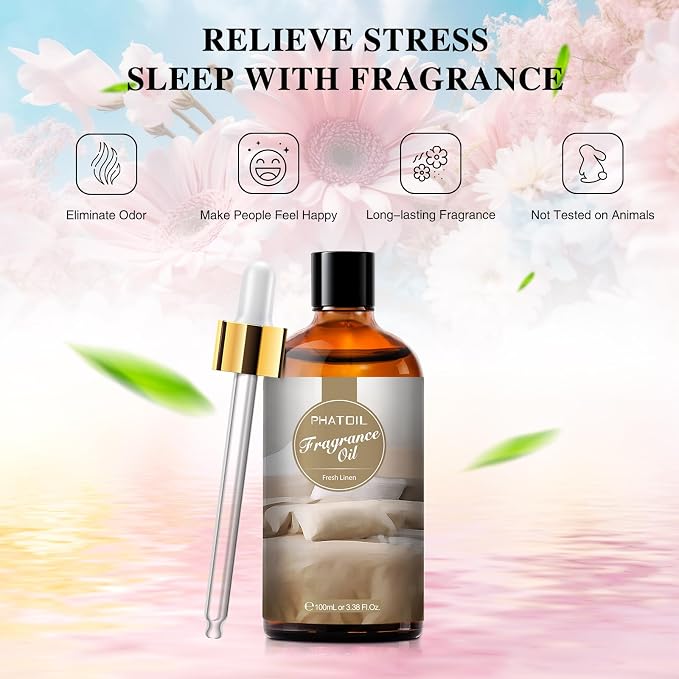 PHATOIL Fresh Linen Fragrance Oil for Diffuser Aromatherapy 3.38FL.OZ | Long Lasting Scented Oils For Humidifier, Air Freshener, DIY Soap Candle, Scent Project Making, Aroma Oil for Home Freshening