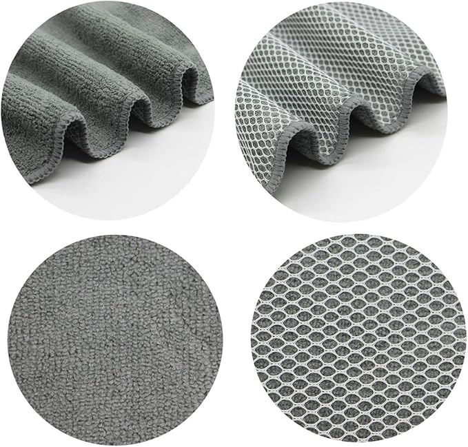Microfiber Dish Cloths Fast Drying Kitchen Cleaning Cloth Dish Rags Dust Cloths Ultra Absorbent Lint Free Washcloths with Poly Scrub Side 12inch x 12inch 8 Pack (Gray)
