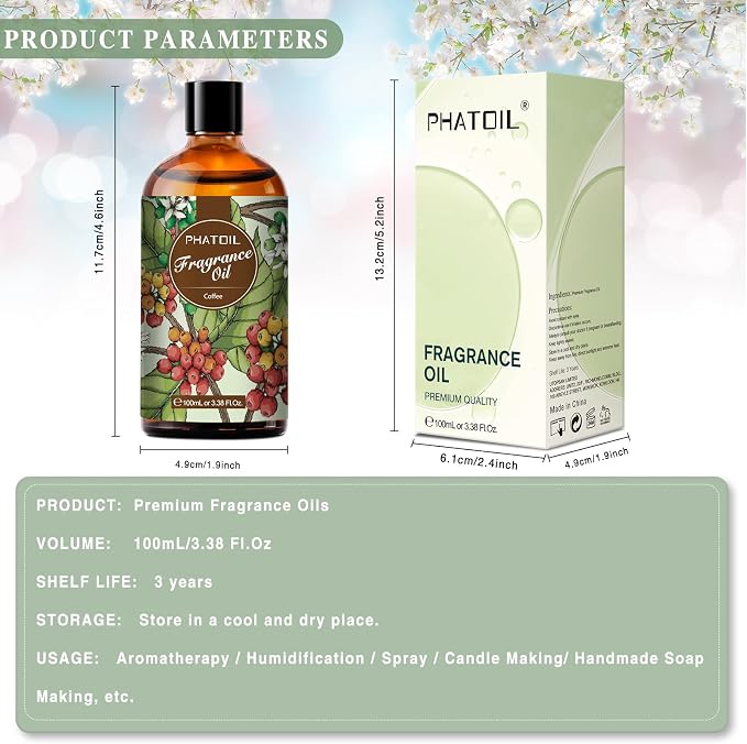 PHATOIL 3.38FL.OZ Coffee Fragrance Oils for Aromatherapy, Essential Oils for Diffusers for Home, Perfect for Diffuser, DIY Candle and Soap Making, DIY Scented Products - 100ml | Long Lasting Scented Oils For Humidifier, Air Freshener, DIY Soap Candle, ...