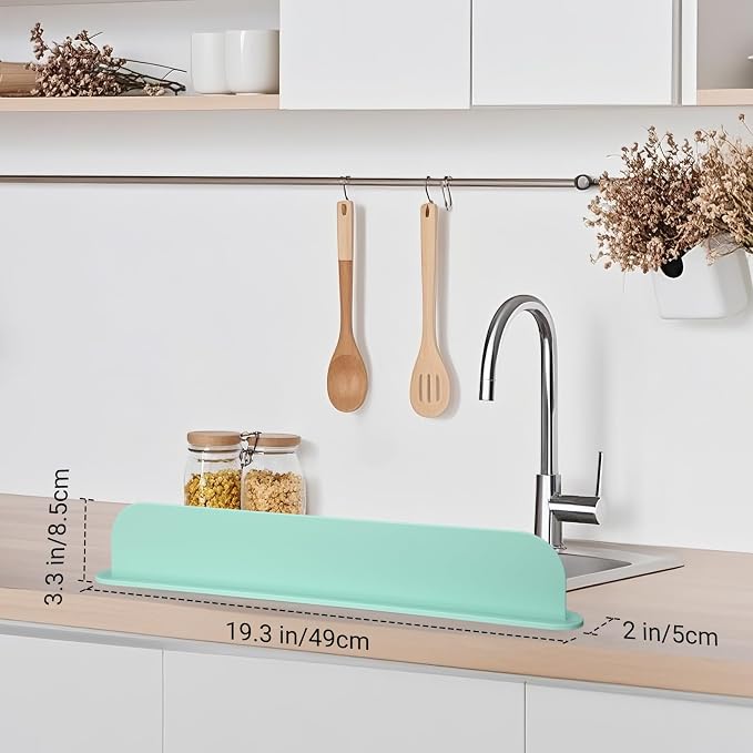 19.3 inch Kitchen Sink Splash Guard, Silicone Sink Baffle Splash Guard, Backsplash Protector for Kitchen Countertop & Bathroom Bathtub with Non-Slip Strong Suction, Mint Green