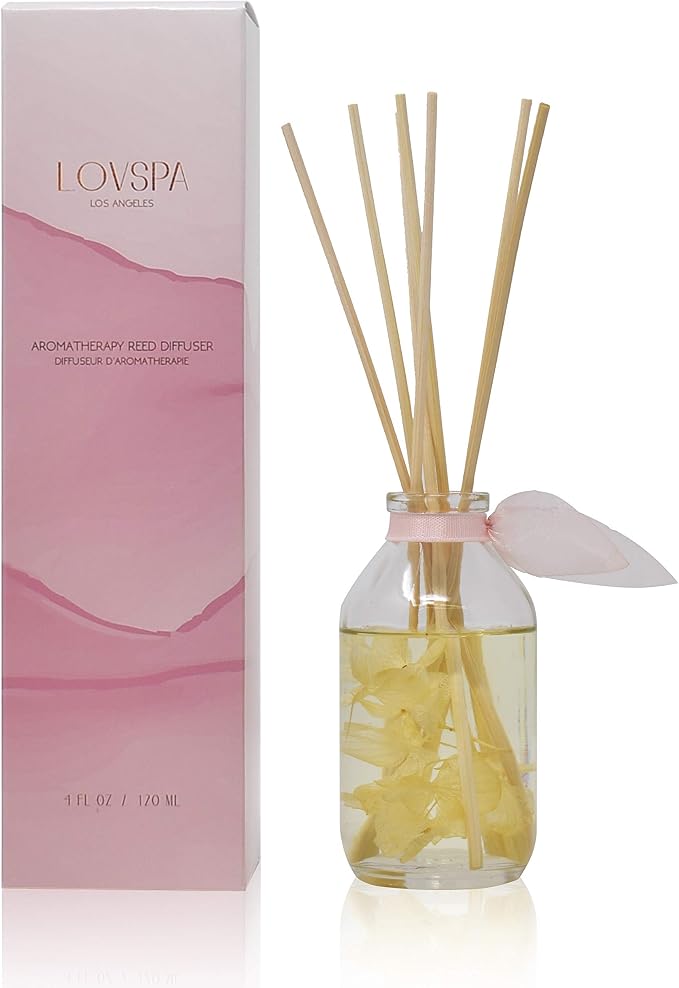 Reed Diffuser Set - Soothe Tahitian Vanilla Bean Scented Diffuser | Home Fragrance Reed Diffuser for Bedroom, Bathroom Shelf Décor, with Real Florals in the Bottle - Made in the USA