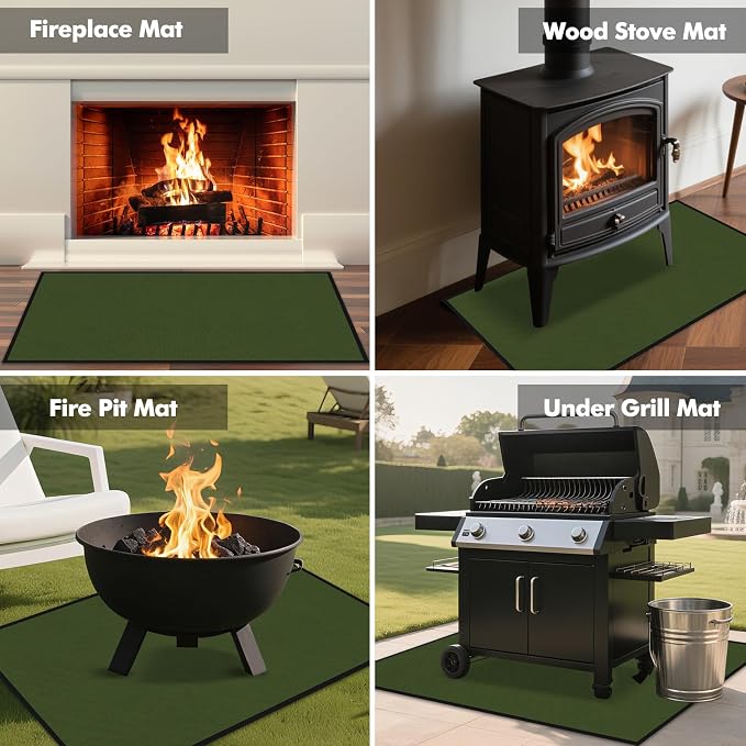 Hearth Rugs for Fireplaces Fire Resistant, 3'6'' x 2' x 0.04'', Green | 1800°F fireplace rugs fireproof, fiberglass fireplace mats fireproof protect floors carpets from sparks embers, easy to clean