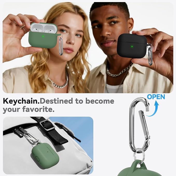 Ljusmicker for AirPods Pro 3 Case 2025 with Cleaner Kit,Sprout Green | Soft Silicone Protective Cover for Apple AirPod Pro 3rd Generation Case with Keychain for Women Men,Shockproof