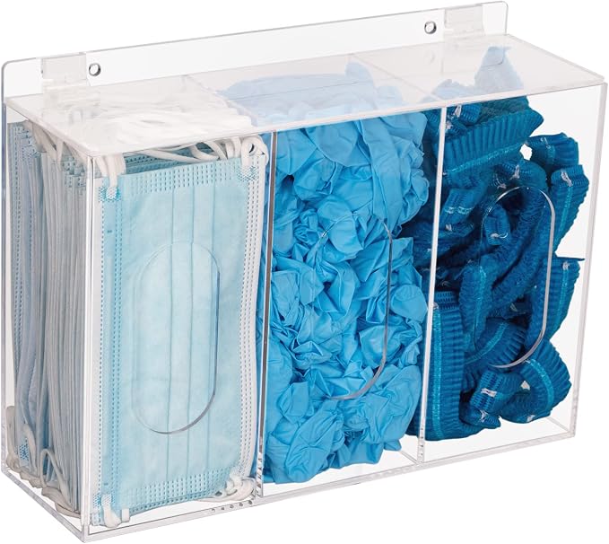 Hairnet & Shoe Cover Dispenser Triple Disposable Mask Plastic Glove Box Holder with Lid Wall Mount Acrylic Clear Storage Containers for Organizing Sanitation Tool Case (clear)
