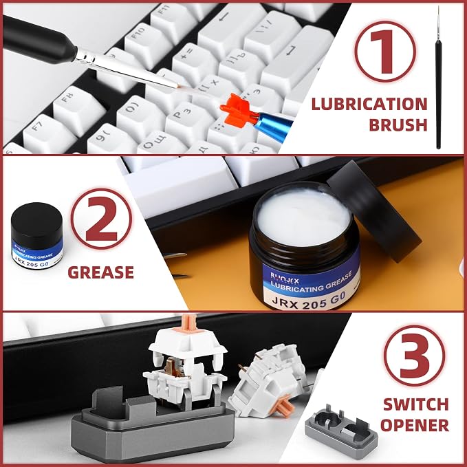RUNJRX Keyboard Switch Lube Kit JRX 205G0 0.53oz/15g, Switch Opener for MX Cherry Panda Kailh Switch,Lube Brush for Mechanical Keyboard Switch