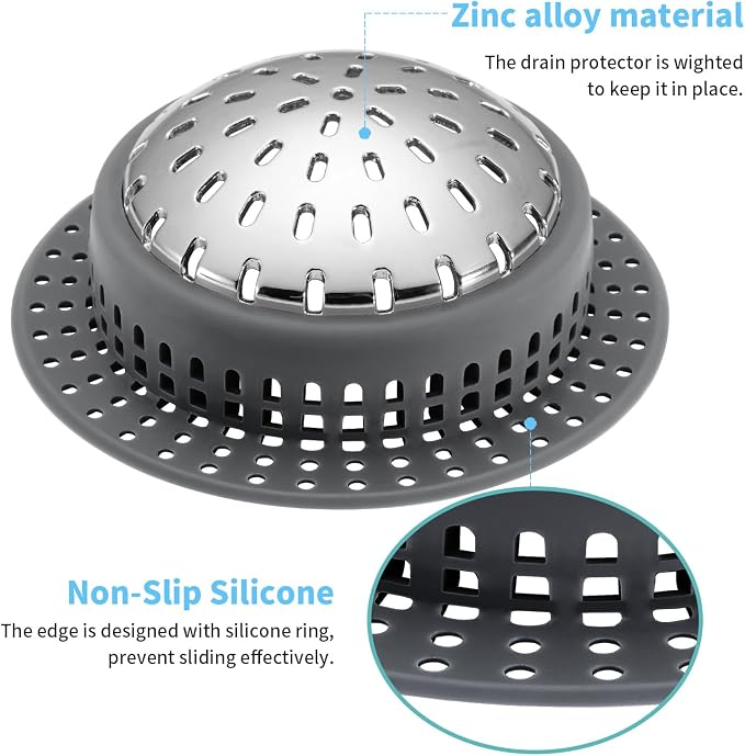 Aluvor Bathtub Drain Hair Catcher Shower Drain Cover Sink Drain Protector | Bathroom Sink & Bathtub Drain Strainer for Pop-Up & Regular Drains, dark gray