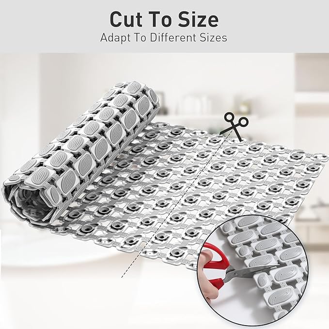 Shower Mat Non Slip Bathtub Mat - 27 x 16 Inch Eco-Friendly Soft Bath Mat for Tub Non Slip Shower Mats for Inside Shower with Suction Cups and Drain Holes, Easy to Clean Quick-Drying, Grey