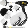 Holikme 8Pc Drill Brush Set - Scrub Brushes with Extension for Home Clean | Nylon Fibers, Power Scrubber Attachments for Tile, Tub, Shower, Floors, Kitchen and Auto Interior Care, Cleaning Tools, White