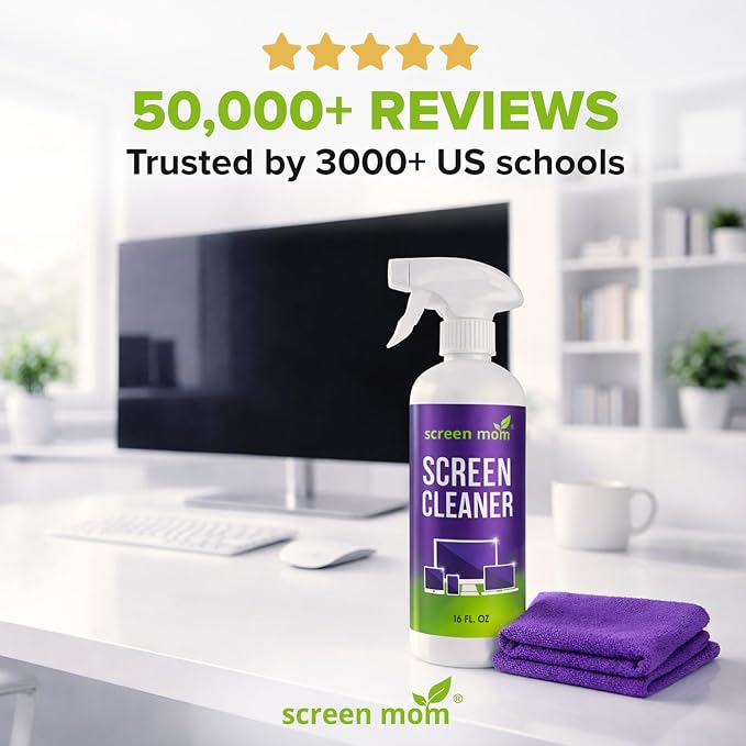 Screen Mom Screen Cleaner Spray 2 Pack-16oz for TV, Car, Laptop & Computer | Streak-Free Formula, Alcohol & Ammonia-Free, Safe for TVs, OLED Glass Tablets & Phones, Gentle Cleaning, No Residue Finish