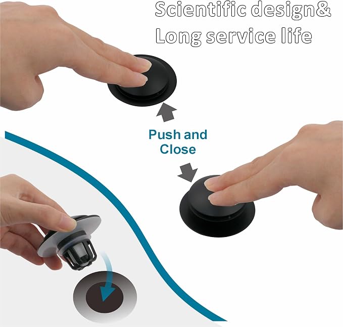 WELSAN Matte Black Bathroom Sink Drain Stopper 1 1/8"-1 1/2" Drain, 2 Pack | Bathroom Sink Stopper Replacement, Universal Pop-Up Drain Stopper Plug Strainer with Hair Catcher, Anti-Clogging Design