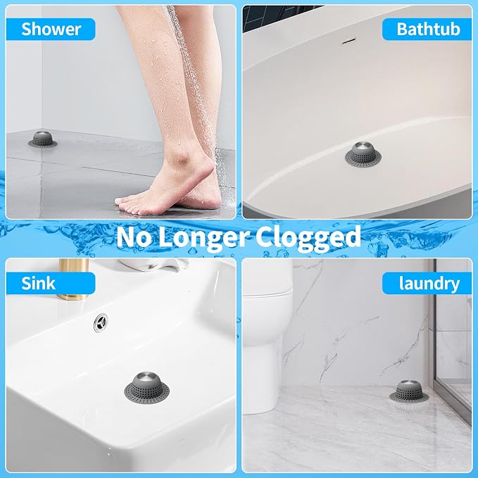 Aluvor Shower Drain Hair Catcher Bathtub Drain Cover Sink Drain Protector | Bathroom Sink & Bathtub Drain Strainer for Pop-Up & Regular Drains, Silver Drak Grey