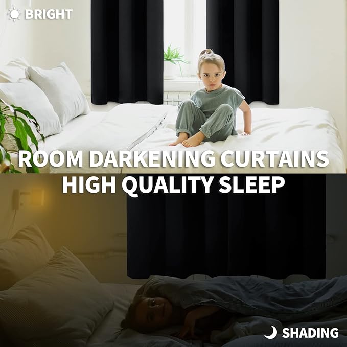 BGment Rod Pocket Blackout Curtains for Bedroom - Thermal Insulated Room Darkening Curtain for Living Room, 52 x 45 Inch, 2 Panels, Black