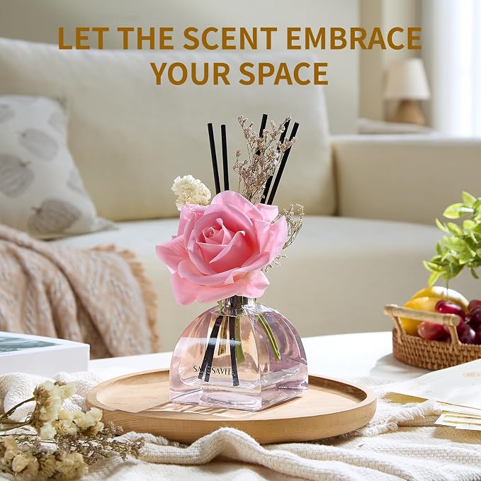 Reed Diffusers Set Rose Scented 8.5oz Air Freshener Diffuser for 140 Days