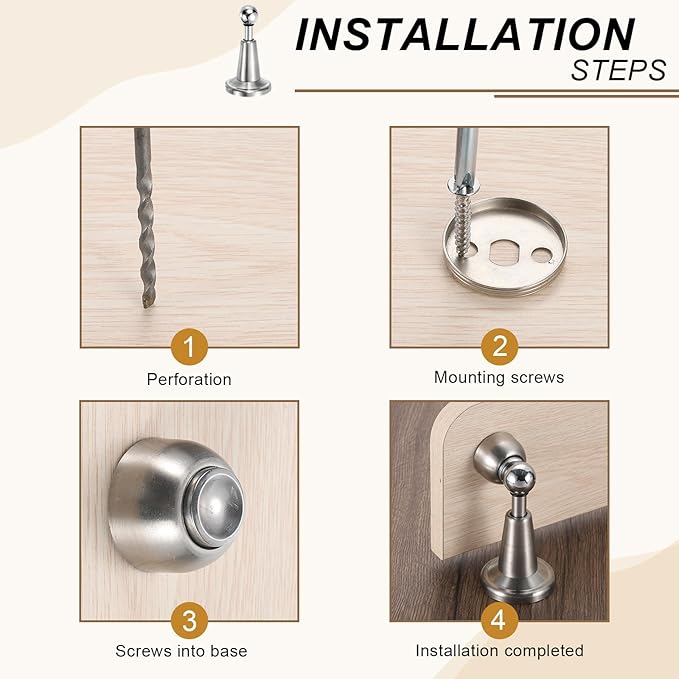 uxcell Magnetic Door Stopper, 304 Stainless Steel Magnetic Door Stop Catch, Soft-Catch Brushed Nickel Hold Door Open Wall Mount for Bottom of Door, Silver