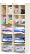 5 Tier Hanging Closet Organizer, 14 Compartments Dual Row Storage, Beige | Closet Organizers and Storage with Large & Small Pockets, 3 Sturdy Hooks Support Heavy Loads, Ideal for Dorm, Garment Rack