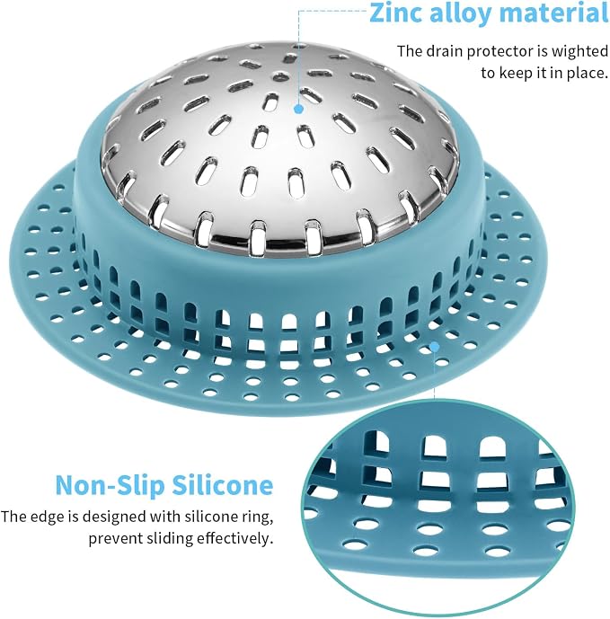 Aluvor Bathtub Drain Hair Catcher Shower Drain Cover Sink Drain Protector | Bathroom Sink & Bathtub Drain Strainer for Pop-Up & Regular Drains, sky blue