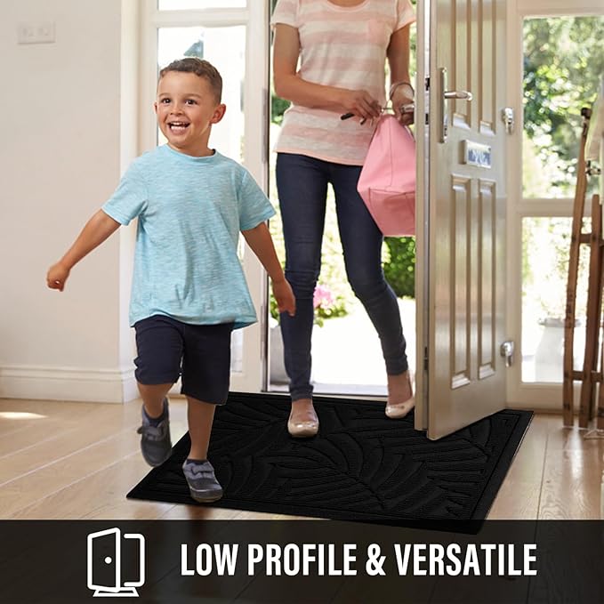 Front Door Mat, Absorbent Resist Dirt Welcome Door Mat Indoor Outdoor, Waterproof Doormat, Sturdy Non Slip Backing, Fade Resistant, Low Profile Entry Mat for Entryway, 36×24, Black