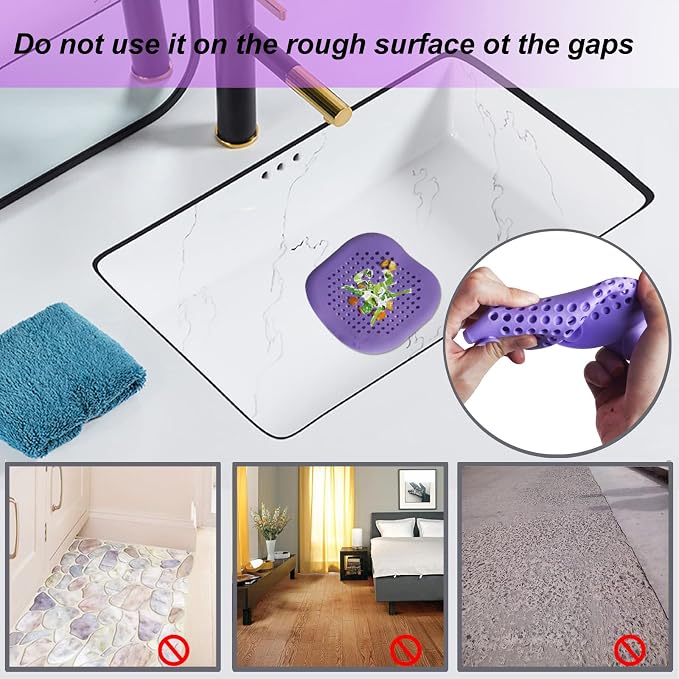 Bovinde Hair Drain Catcher,Square Cover for Shower 2 Pack (Purple) | Drainer Cover Silicone Hair Stopper with Suction Cups,Protector Accessories,Easy to Install Suit for Bathroom,Bathtub,Sink