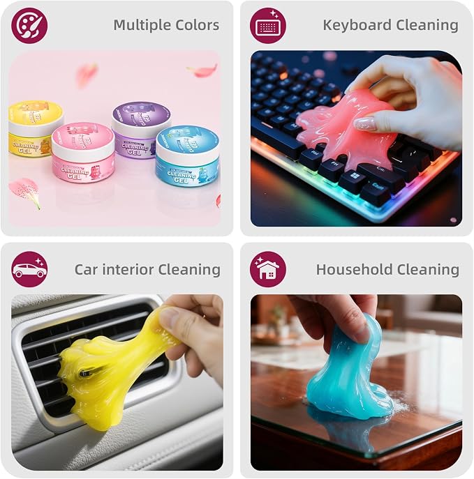 ColorCoral Reusable Car Cleaning Gel and Keyboard Cleaner Putty, 4 Pack | For Car Interiors, Air Vents, Keyboards and Electronics; 4 Fragrances, Reusable Gel Reaches Gaps, Gifts for Men and Women