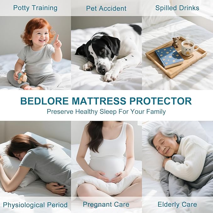 Waterproof Mattress Protector Full Size - Breathable, Noiseless, Ultra-Soft Bed Cover, Mattress Pad Cover with Deep Stretchable Pockets 8"-21" (Gray)