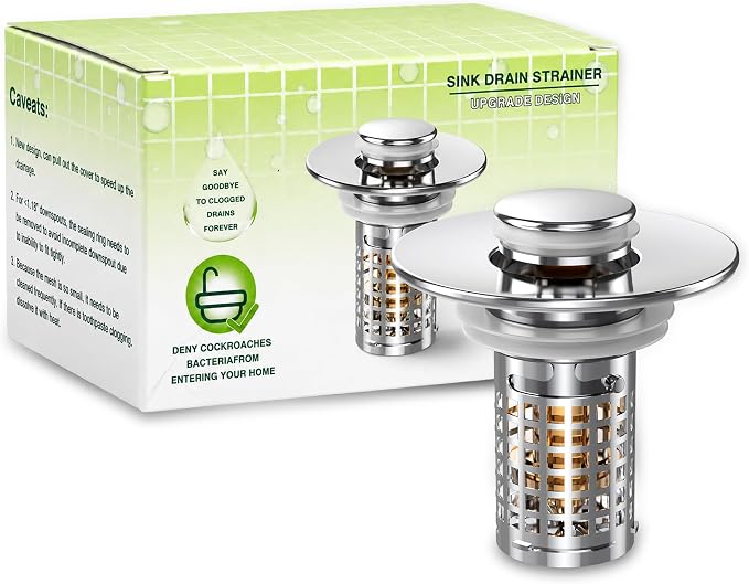 Sink Stopper Bathroom Drain, Pop-up Sink Drain Strainer with Removable Stainless Steel Strainer Basket Hair Catcher, Bathroom Sink Strainer for Bathroom Sink Stopper (1PCS)