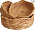 Rattan Bread Basket, Hand Woven Fruit Basket, Wicker Serving Basket Bowl, Decorative Baskets for Kitchen Counter Organizing, Set of 3 (Wave)