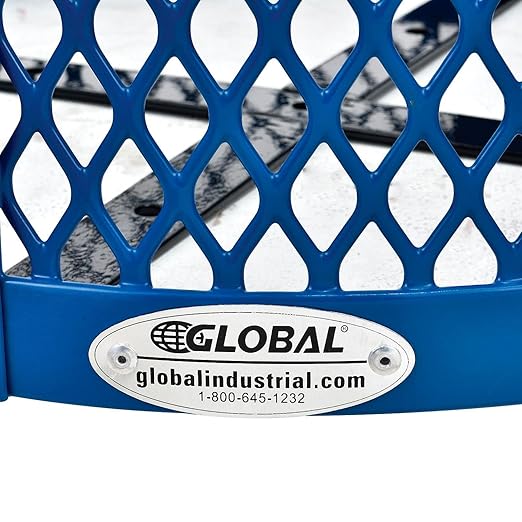 Global Industrial Outdoor Diamond Steel Trash Can with Rain Bonnet Lid, Raised Base and Plastic Liner, 36 Gallon Capacity, Blue, Thermoplastic Coating, 23-1/2" Diameter, 43-1/2"H